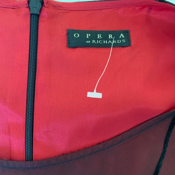 English Richards mini black & red Dress sheer mesh black velvet leaves US 12 - Picture 4 of 16